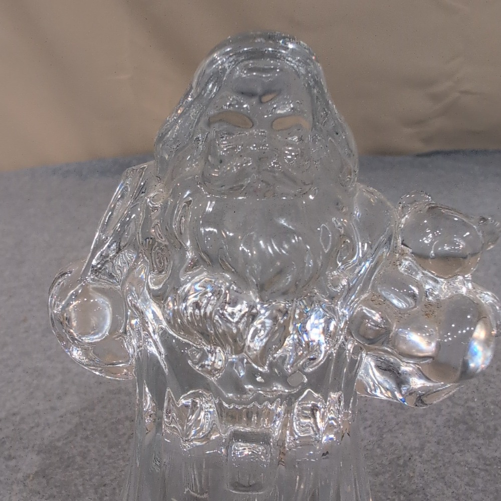 Clear Pressed Glass Santa Claus Taper Candle Holder Figurine with Teddy Bear - Picture 2 of 7